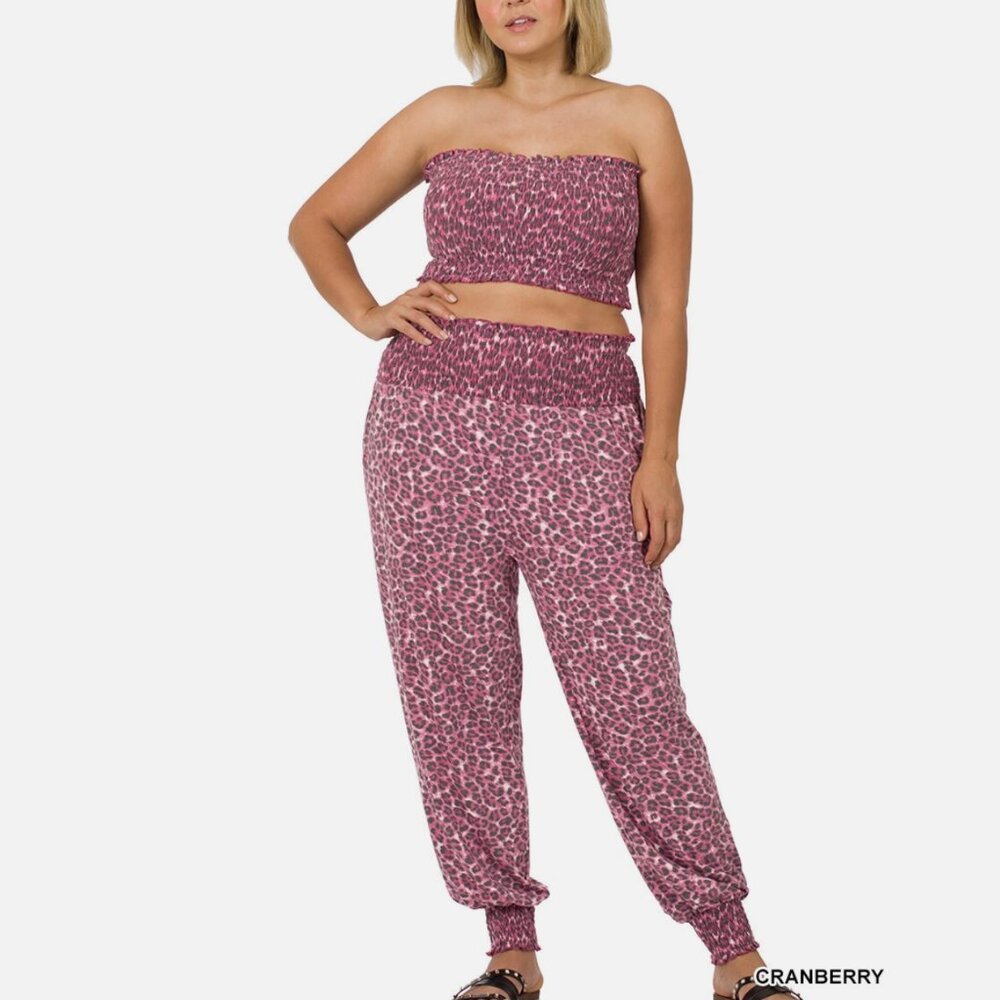 NEW Zenana Tube Top & High Waist Lounge Jogger Pants PINK SIZE LARGE 2PC